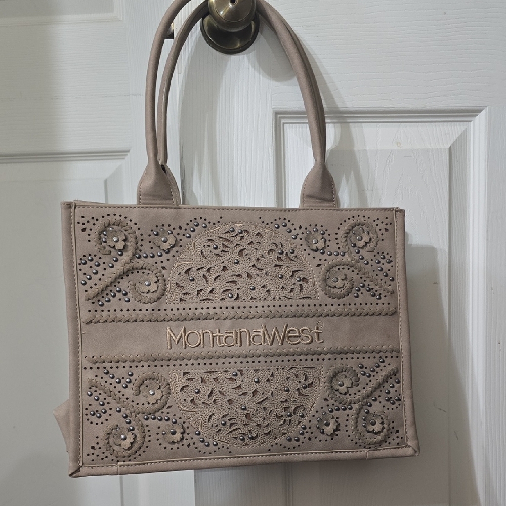 Montana West Taupe Tote with Intricate Cutouts